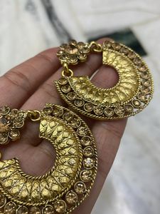 Stone Studded Golden Earrings