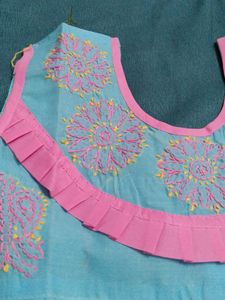 Chikankari Cute Blue &amp; Pink Baby Dress