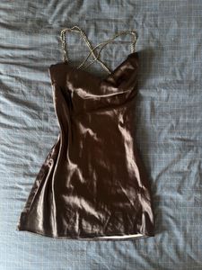 Satin Slip Dress with Rhinestone Straps