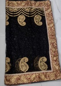Elegant Black &amp; Gold Embellished Saree