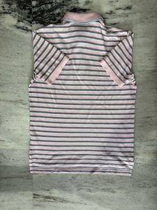 Pink &amp; Grey Striped Polo Shirt