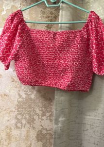 Pink Patterned Crop Top, Bust- 36 Strechable