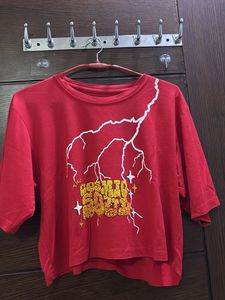 Red coloured girls printed crop top