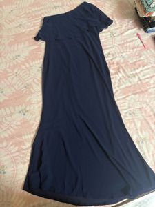 Navy Blue One-Shoulder Ruffle Maxi Dress