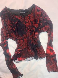 Floral Print mesh Long Sleeve Top