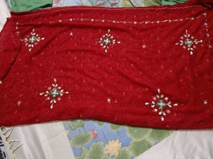 Elegant Red Embellished Saree