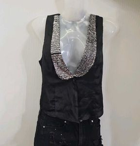 Sleeveless Black Embellished Top jacket