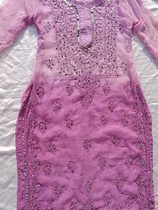 Tie Dry Lavender Chikankari Mirror Work Kurti