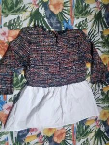 Tweed Peplum Top with White Skirted Hem