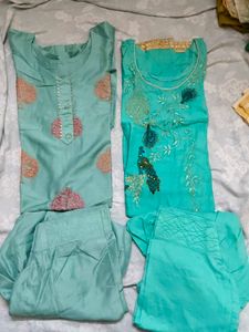 Beautiful Teal Kurta Set with Peacock Embroidery