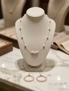 Elegant Pearl &amp; Rose Quartz Necklace Set