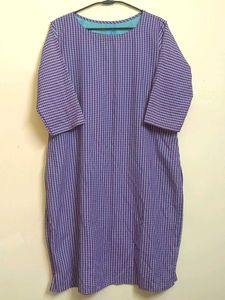 Purple Checkered Kurta With Cotton Inner Layer