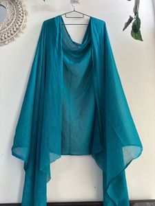 Teal Dupatta with Gold Dots