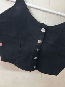 Black Denim Crop Top and Skirt Set
