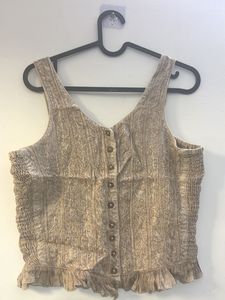 Boho Smocked Patterned Button-Up Crop Top