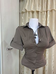 Chic Taupe Button-Up Shirt