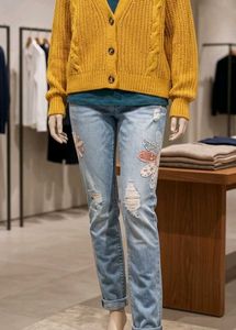 Distressed Denim Jeans with Floral Appliques
