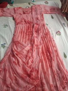 Elegant Pink Printed Ethnic Gown