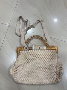 jute  Handbag with Wooden Handle