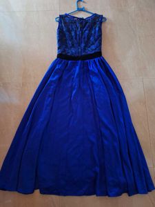Royal Blue Party Wear Long Gown - Net Embroidered