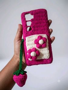 Handmade Crocheted Phone Case with Strawberry Char