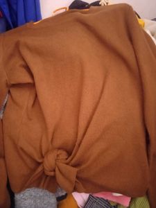 Brown Tie-Front Long Sleeve Top