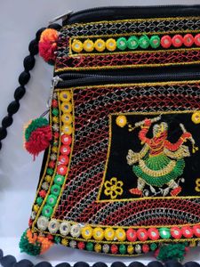 Embroidered Velvet Sling Bag