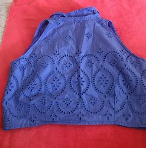 Blue Eyelet Crop Top