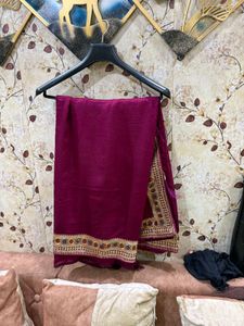 Beautiful Wine Color Saree With Blouse