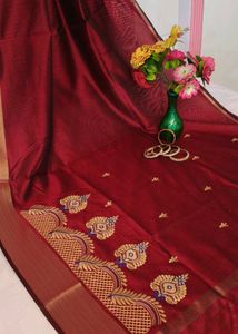 Elegant Maroon Embroidered Zaree Patta Saree