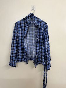 Blue Plaid Zipper Front Shirt