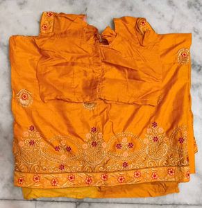 ✨ Mustard Yellow Embroidered Saree Set