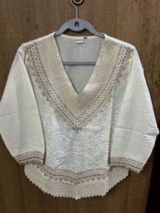 Elegant White Embroidered Kurta Top