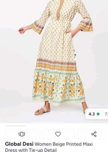 Global Desi Beige Printed Maxi Dress