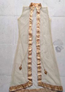 Very Beautiful Heavy Work Golden Gown With Shrug