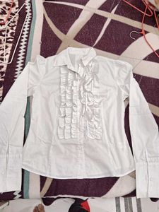 Chic White Ruffled Button-Up Blouse