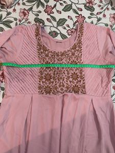 Elegant Pink Kurta with Golden Embroidery