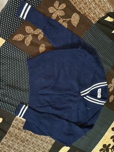 Navy Blue Striped V-Neck Sweater