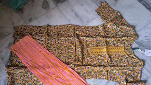 Mustard Floral Kurta Set with Pink Palazzo