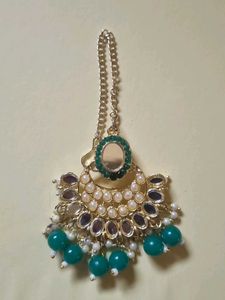Teal Beaded Maang Tikka