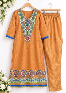 Embroidered Orange Kurta set