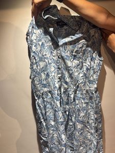 Light Blue Leaf Print Dress