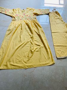 Yellow Kurta Set with Floral Embroidery