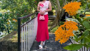 Red Maxi skirt with Floral Top