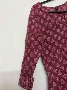 Maroon Printed Cotton Kurta