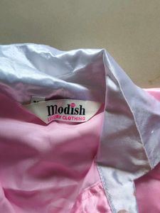 Pink Silk Shirt and Blue Pants Set