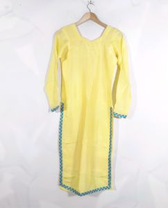 Sunny Yellow Kurti with Teal Trim