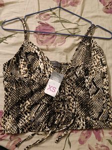 Stylish Snake Print Lace-Up Crop Top