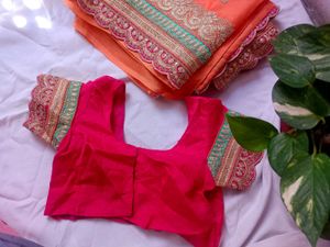 double shade Embroidered Saree with Blouse