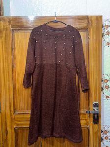 🌸Elegant Brown Kurta Pant Set with Pearl Detail